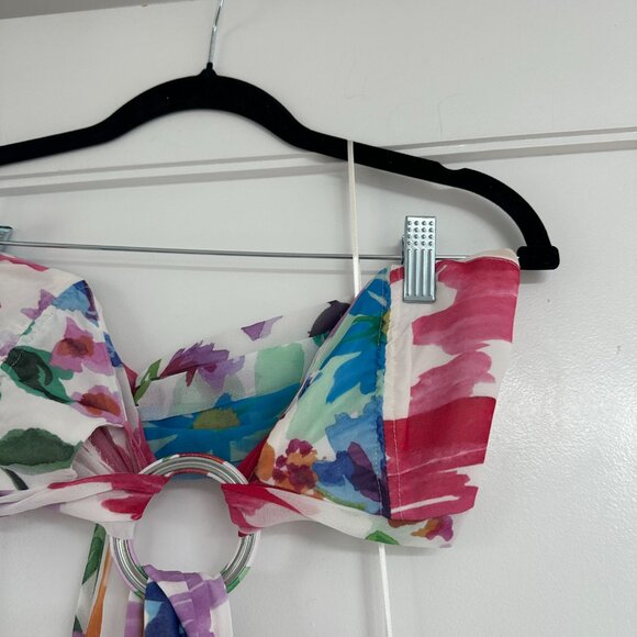 PatBO Bloom Cutout Flare Maxi Dress Halter Neck Back Tie Multicolor Print Size 6 - Picture 4 of 15